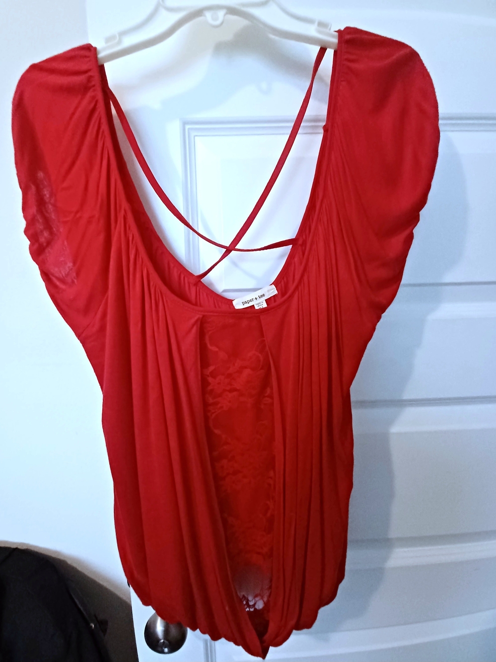 PAPER TEE Red Draped Lace-Front Chemise Top